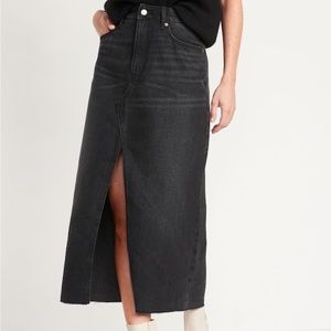 High-Waisted Black-Wash Split-Front Maxi Non-Stretch Jean Skirt size 14